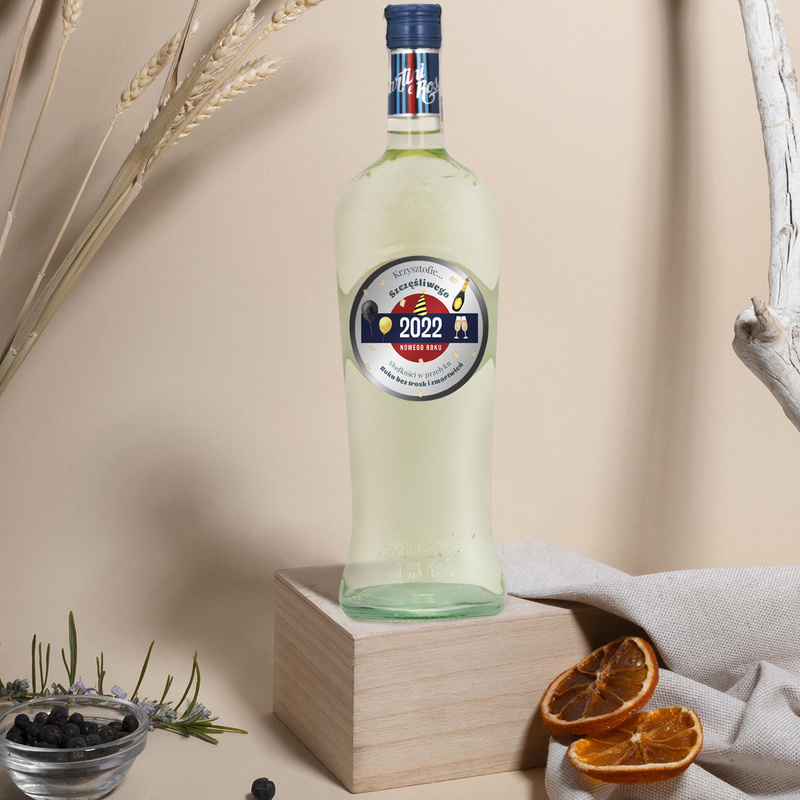 Martini Bianco z etykietą na Sylwestra szczęśliwego Nowego Roku