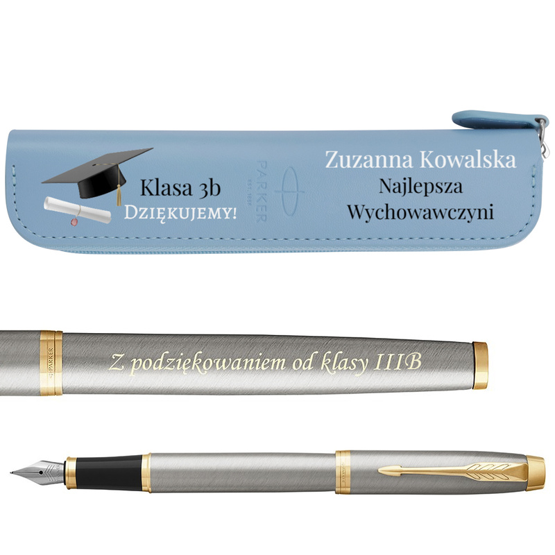 Pióro Wieczne Parker IM Brushed GT + Etui z Nadrukiem UV Prezent z Grawerem