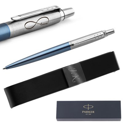 Długopis Parker Jotter stalowy CT Waterloo Blue + Etui Grawer