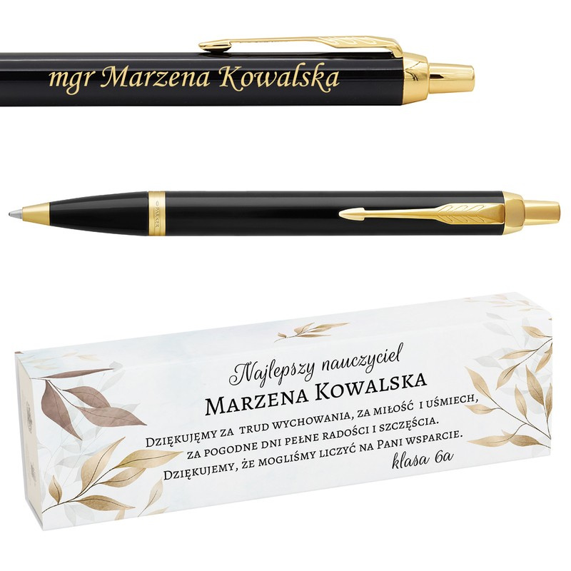 Długopis Parker IM Czarny GT dla nauczyciela z grawerem i owijką