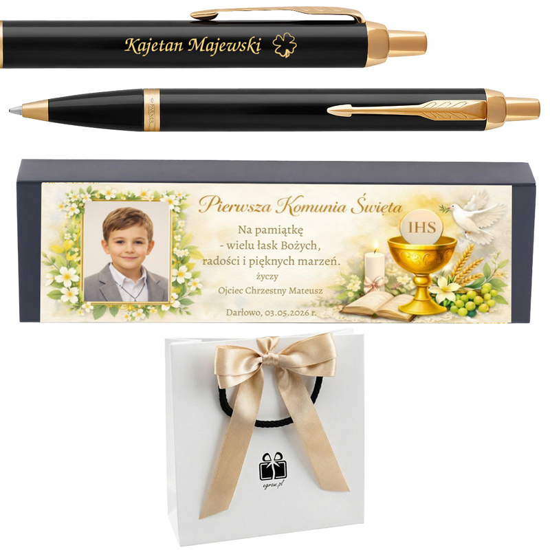 Długopis Parker IM Czarny GT z grawerem – elegancki prezent na Pierwszą Komunię Świętą