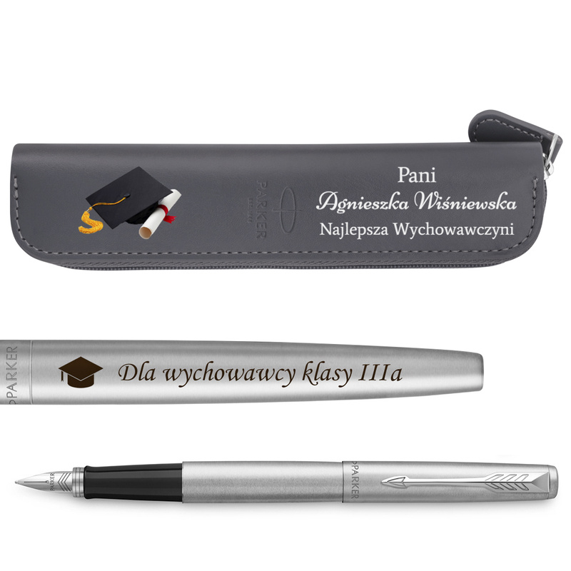 Pióro Wieczne Parker Jotter CT Stalowe z Grawerem + Etui z Nadrukiem UV
