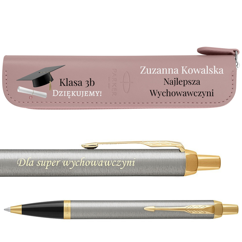 Długopis Parker IM Brushed GT z grawerem i etui z nadrukiem UV