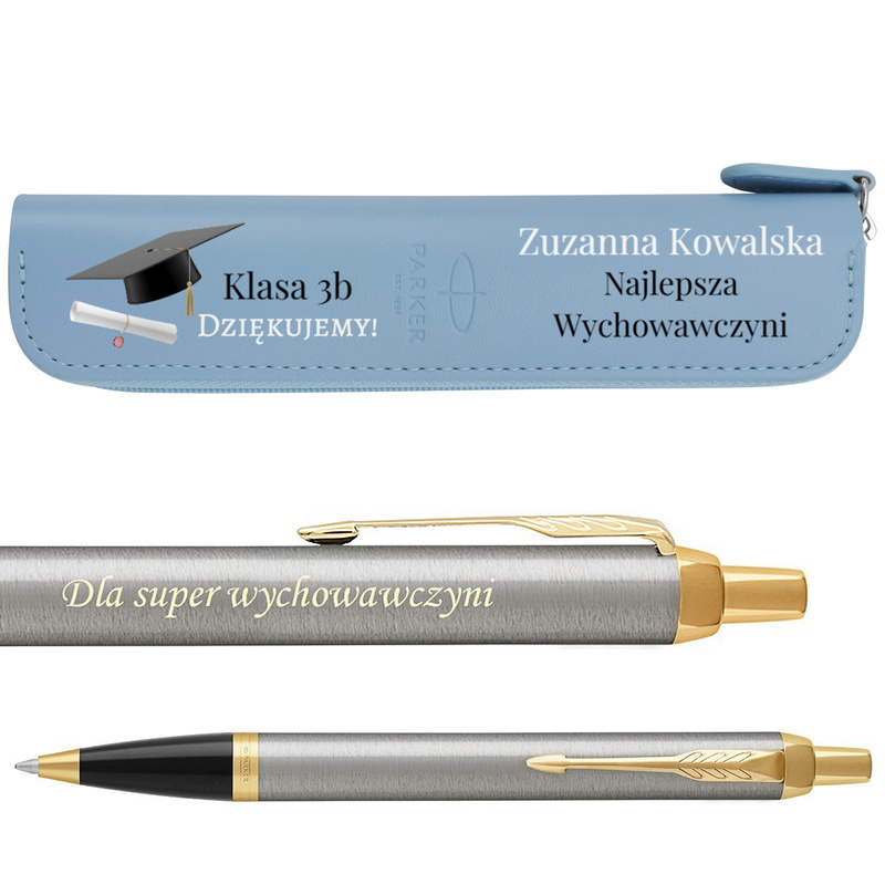 Długopis Parker IM Brushed GT z Grawerem + Etui z Nadrukiem UV Prezent