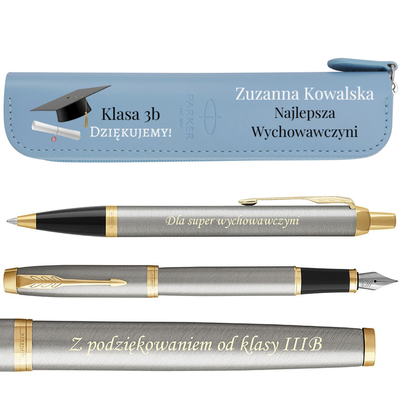 Zestaw Parker IM Brushed GT: pióro i długopis, grawer + etui UV
