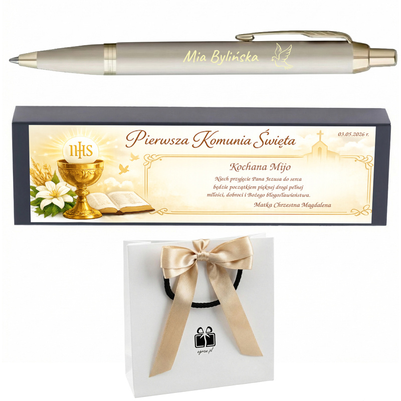 Parker IM Monochrome Champagne z grawerem – elegancki długopis na Pierwszą Komunię Świętą