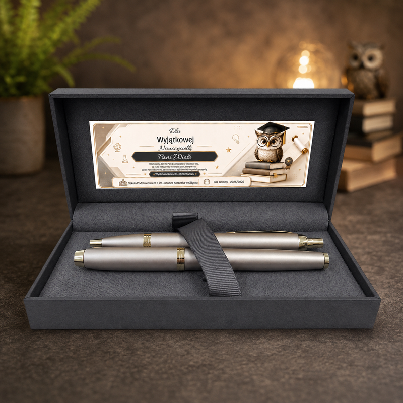 Parker IM Monochrome Champagne z grawerem i dedykacją – elegancki zestaw prezentowy