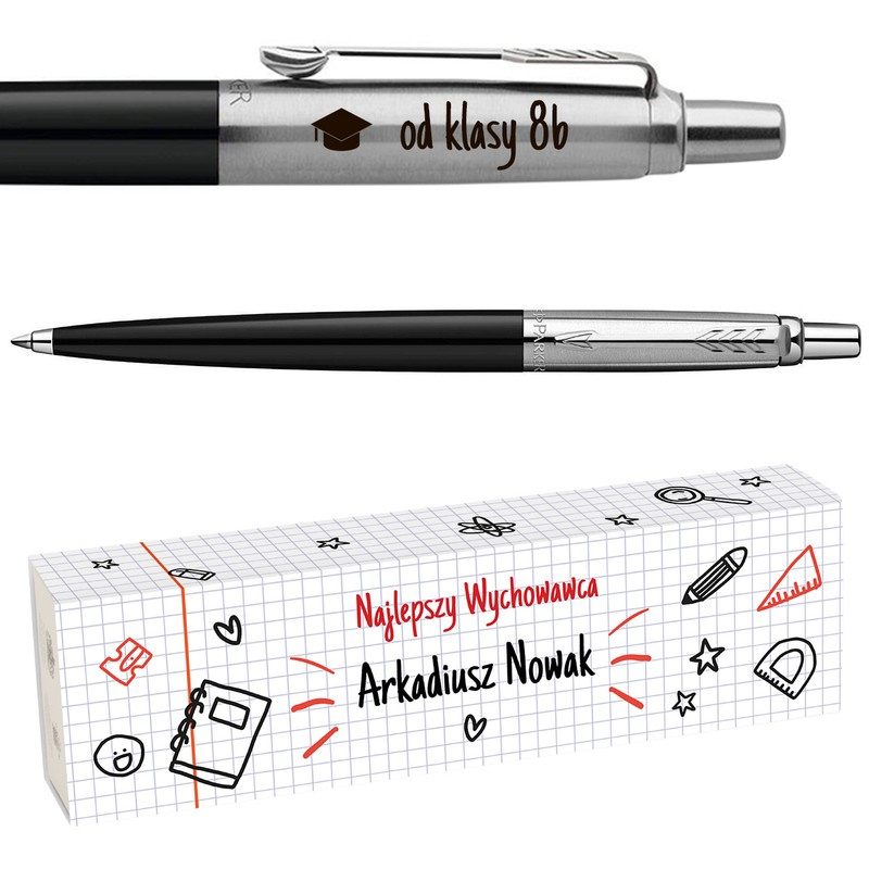 Długopis Parker Jotter czarny dla nauczyciela z owijką i grawerem
