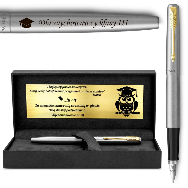 Pióro wieczne Parker Jotter GT stalowe z grawerem i tabliczką