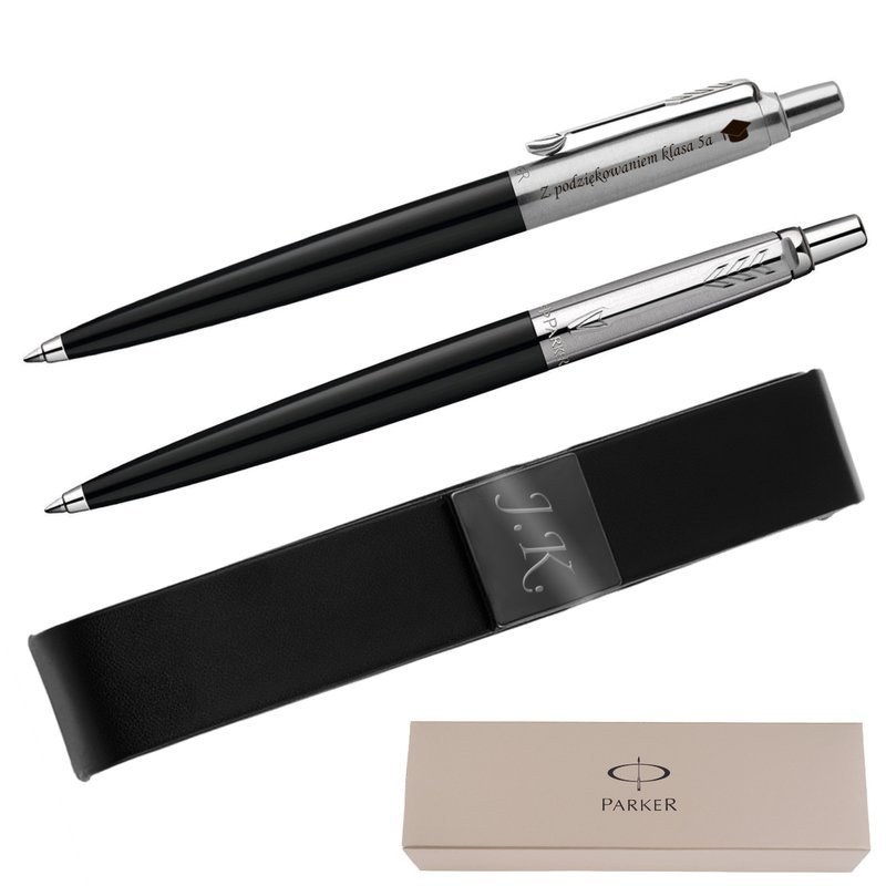 Czarny PARKER Jotter Special z etui z eko-skóry i grawerem