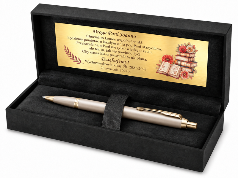 Parker IM Monochrome Champagne z grawerem i dedykacją – elegancki zestaw prezentowy