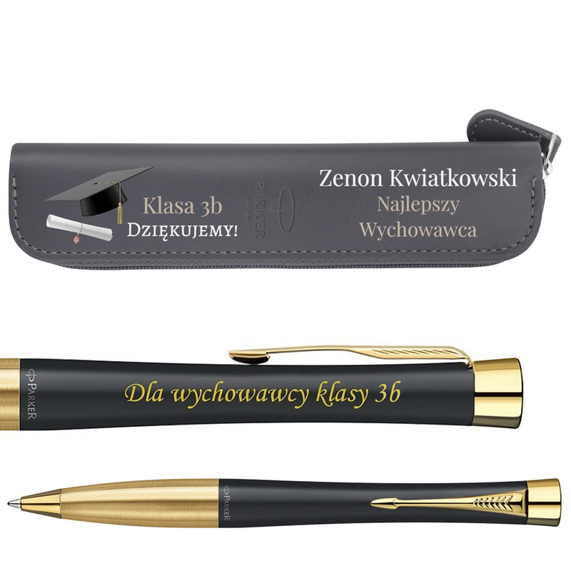 Długopis Parker Urban Muted Black GT z Grawerem + Etui z Nadrukiem UV