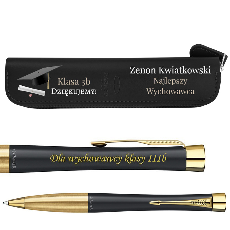 Parker Urban GT czarny z grawerem + piórnik UV dla nauczyciela