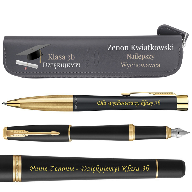 Zestaw Parker Urban Muted Black GT z grawerem i etui UV