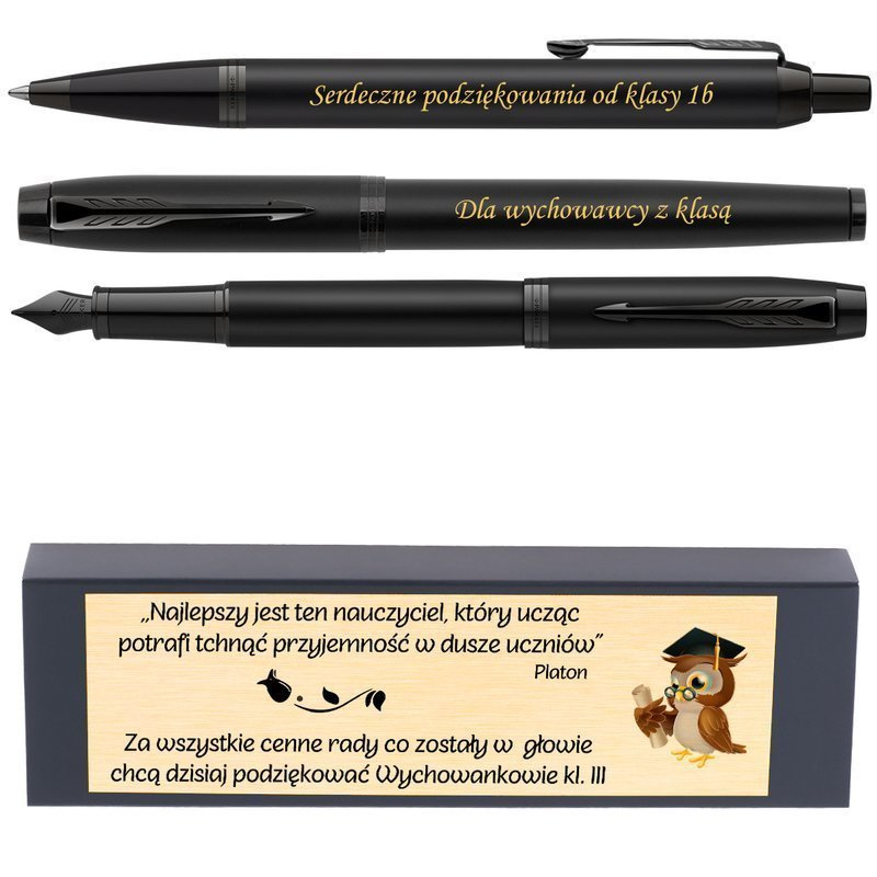Parker IM Achromatic czarny mat – pióro i długopis z grawerem